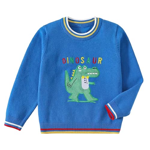 Danny D Boys & Girl's Round Neck Long Sleeve Pullover Knitted Sweater Children Tops (US, Age, 12 Months, 18 Months, Cute Green Dinosaur-Blue)