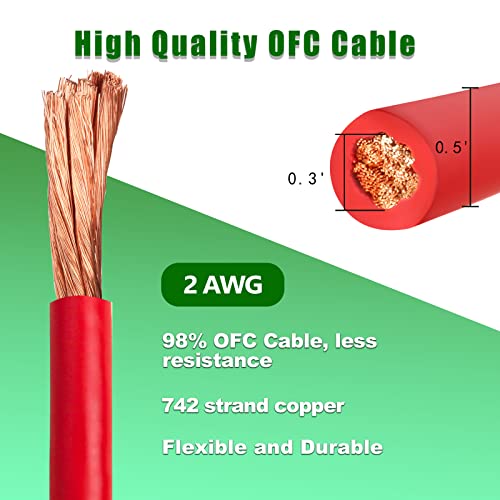 Kimbluth 2 Gauge Battery Cable Oxygen Free Copper Wire, 10Ft 2 Awg Welding Cable Standard Usa Ofc Wire For Automotive, Battery, Solar, Marine And Generator #TOP1