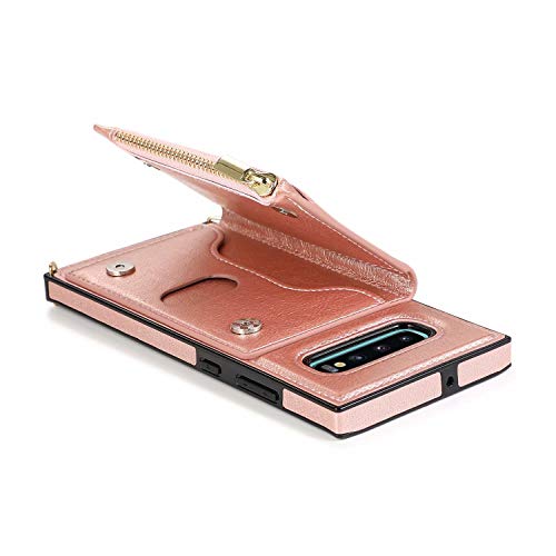 Ranyi Galaxy S10E Case, Women Girl Detachable Crossbody Strap Lanyard Wallet Case With Card Holder Kickstand Feature Protection Zipper Wallet Purse Case For Samsung Galaxy S10E 5.8 Inch -Rose Gold #TOP5