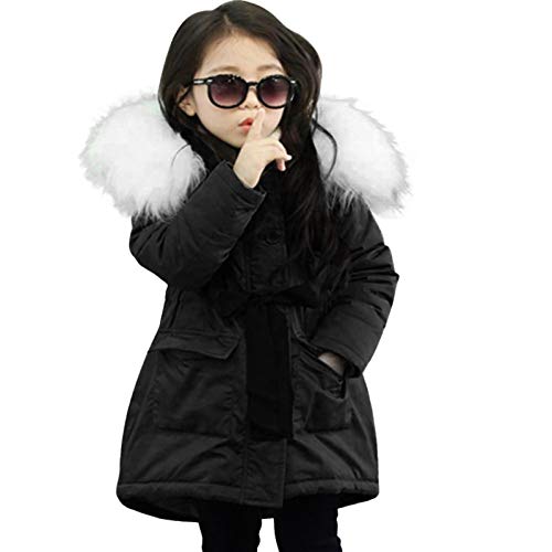 Wlabe Fourrées Manteau de Bébé À Capuche avec Fausse Fourrure Chaud Fille Veste en Jean Manches Longues Épais Blouson Hiver Deguisement Garçon Enfant Vêtement 3-12 Ans (Noir, 4-5 ans) Cover