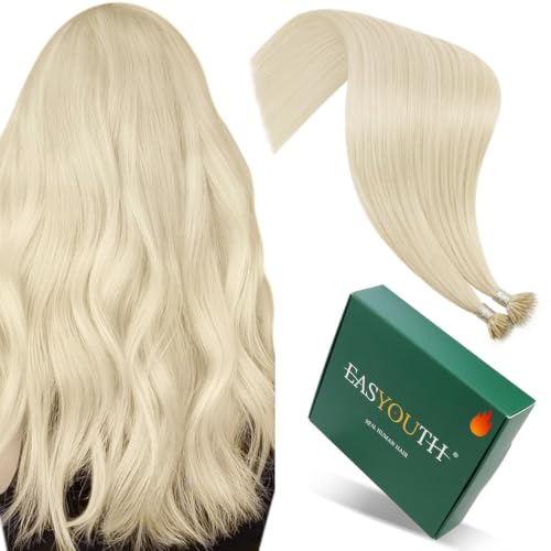 Image of Easyouth 20 Inch Nano Ring Hair Extensions Blonde, White Blonde Nano Bead Hair Extensions Human Hair, 50G 50S, Natural Look, Nano Bead Hair Extension Remy Human Hair, for Long Straight Hair