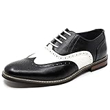 Metrocharm ALEX-08 Men's Two Tone Spectator Wing-tip Perforated Lace Up Oxford Dress Shoe (10.5) Black