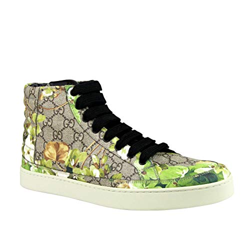 Gucci Men's Bloom Print Supreme GG Green Canvas Hi Top Sneakers Shoes 407342 8960 (9.5 G / 10.5 US)