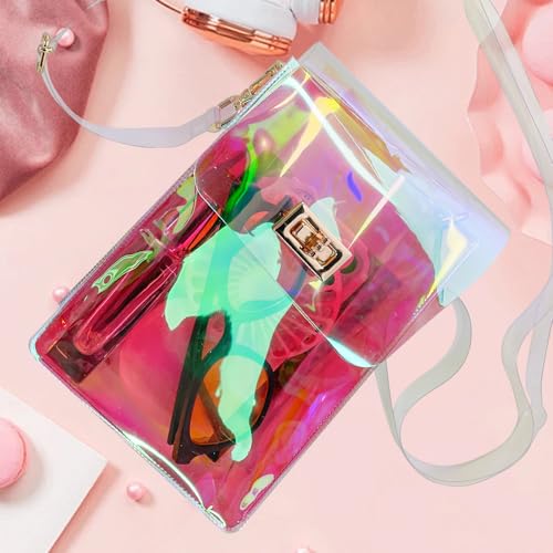 Image of Holographic Clear Bag Stadium Approved - Iridescent Jelly Crossbody PVC Purse with Strap for Women | Holographic