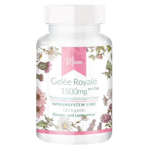 Gelée Royale 1500mg - IMMUNSYSTEM LINE - mit 1500mg davon 60mg 10-HDA - 120 Kapseln - Hochdosiert - 100% Vegan – Herstellung & Laborprüfung in Deutschland | MIOSAN® CLUB - Exklusives Wohlbefinden