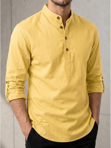 Image of Zombom Men's Solid Cotton Polyester Blend Casual Regular Fit Mandarin /Chinese Collor Full Sleeve Kurta Shirt for Men