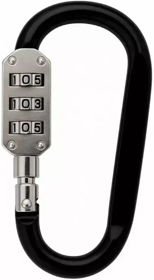 Mosquetão com Cadeado de Senha de 3 Dígitos, Preto, 76mm x 42mm, Trava de Segurança com Combinação