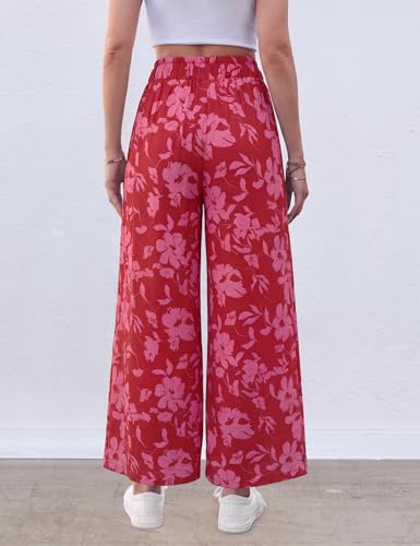 Image of ZJCT Wide Leg Palazzo Pants for Women Summer Beach Pants Flowy Loose Casual Lounge Pajama Yoga Pants with Pockets