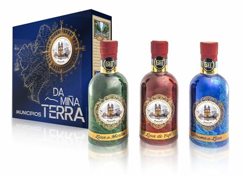 Da miña terra - Pack/Caja regalo Municipos de Galicia - Licores gallegos tradicionales 3 x 200 ml para regalar.