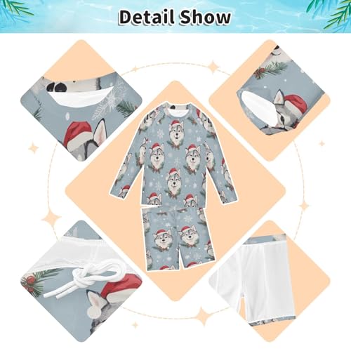 Xmas Husky Snowflake Boys Swimsuit Rash Guard Toddler Kids Long Sleeve Swim Shirt and Trunks Swimwear Set 3-10Y3