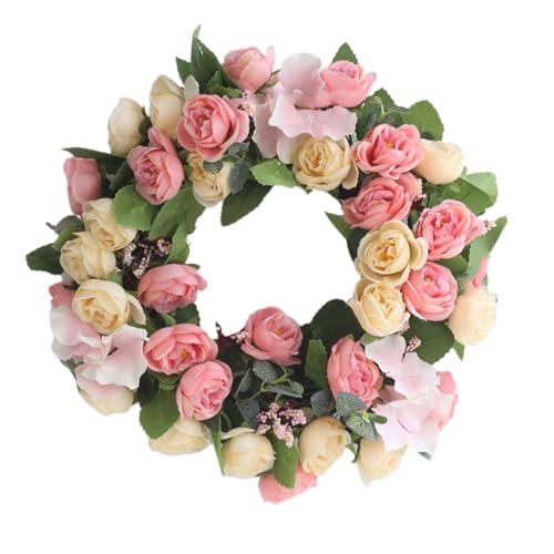 HAMPPLIES 1pezzi Ghirlanda Di Stoffa Seta Realistica Decorazione Creativa Per Matrimoni e Festività Adatta Per Pareti Porte e Camini Colori Rosa e Beige