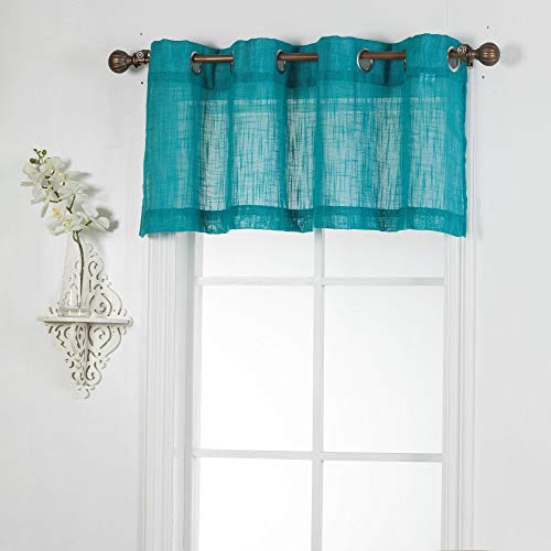 1 Piece Grommet Top Linen Curtain Valance - Privacy Semi Sheer Window Treatment Valance for Kitchen / Bathroom or Any Small Window (52" W x 18" L, Teal)