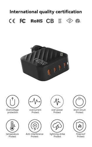 Image of INICIO 140W USB C 4 Port GaN Charger, 3 Type C + 1 USB A, PD3.1 PPS Fast Charging Power Adapter for MacBook Pro Air M5 Dell XPS 15 /13 iPad Pro iPhone 17 16 15 Galaxy S26 S25 S24 Ultra Pixel 10 9 etc