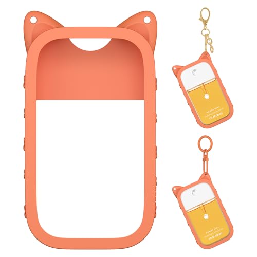 Sonnorel 1 Pack Silicone Case Compatible with Touchland Hand Sanitizer Spray (Fit for 1 FL OZ/30 mL Ver) Portable keychain Cute Color Ears (Light orange)