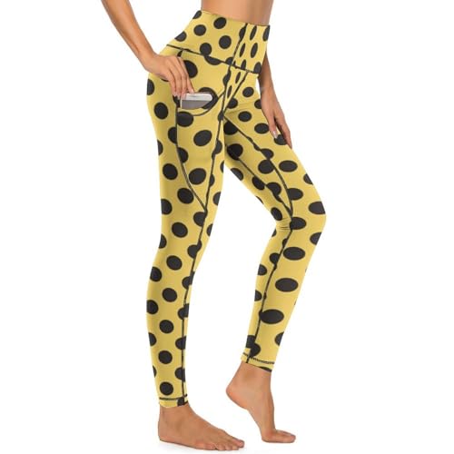 Legging noir à pois jaunes chic : pantalon de yoga taille haute haut de gamme pour femme