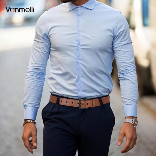 Image of VONMELLI Nickel Free Leather Belt for Men, Non Metal TSA Approved Men's Belt for Jeans with Hypoallergenic Buckle