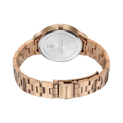 Image of Sonata Axis with Quartz Analog Silver Premium Multifunction Design Dial IP RG Strap Watch for Women - 87119WM01