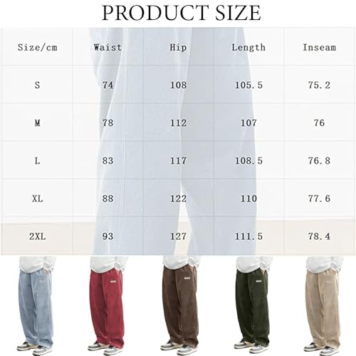 Mens Corduroy Pants, Loose Corduroy Ribbed Surface Embroidered Logo Drawstring Loose Elastic Waist Pocket Trousers 6