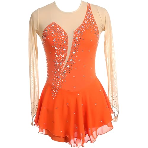 HUHAUST Trajes de patinaje sobre ruedas para mujer, vestido de patinaje sobre hielo para mujer, ropa de patinaje sobre hielo para niñas, naranja, M