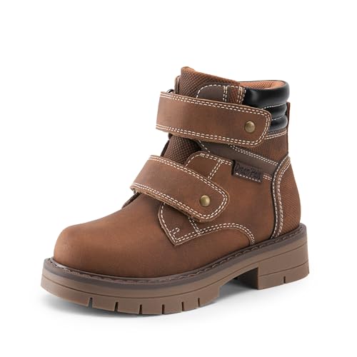 DREAM PAIRS Toddler Boys Ankle Boots with Hook and Loop Fashion Booties for Kids,Size 6 Toddler,Brown,SDBB2403K