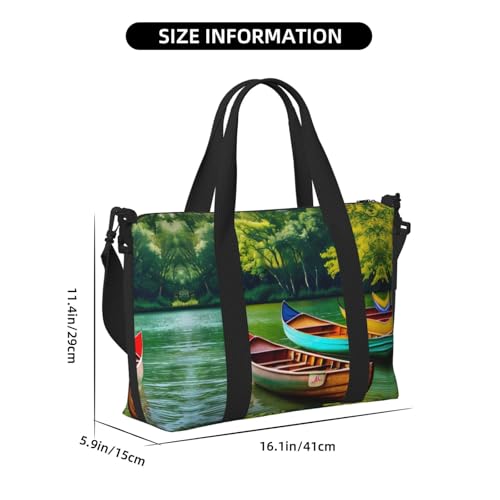 Lake with Boats Canoes Park print Gym Bag for Women,Carry on Weekender Overnight Duffle Bag,Personal Item Tote Bag4