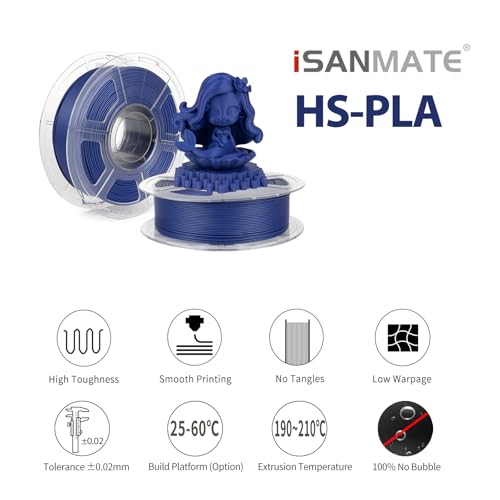 Image of iSANMATE Matte Navy PLA Filament 1.75mm 1kg - High Speed 3D Printer Filament for 30-600mm /s Printing, Rapid Matte PLA with ±0.02mm Accuracy,1kg Spool (2.2lbs)