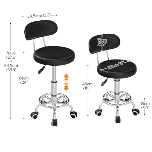 Image of HOOBRO Height Adjustable Rolling Stool, 360 Rotating Drafting Chair, Multi-Purpose Office Desk Chair, Rolling Swivel Salon Stool Chair, for Barber Shop, Nail Salon, Office, Black SB01BY01G1