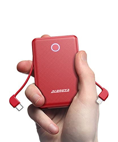 Alongza 2 Pack Small Lightweight Power Bank 6000Mah Built In Cable Portable Charger Mini Usb Battery Pack External Cell Phone Charger For Iphones And Android #TOP1