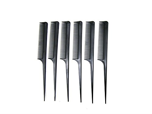 AKOAK Black Rat Tail Hair Comb Selection,8.4 Inches,Pack of 12