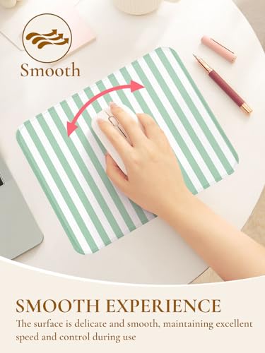 Image of Square Cute Striped Mouse Pad with Stitched Edge, Premium Waterproof Cloth Aesthetic Small Stripe Mouse Mat, Non-Slip Rubber Base Funny Mousepad Desk Accessories,Striped Green White