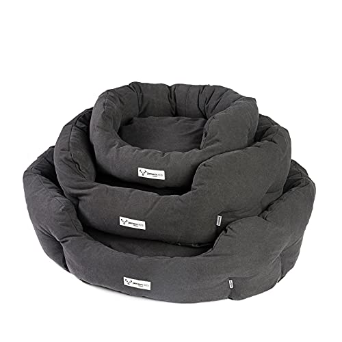 JAMAXX Ovales Hundebett mit Komfort-Füllung, Bezug Waschbar, Vintage Canvas Stoff, Hunde-Korb Körbchen mit Hohen Seitenwänden PDB2087 (S) 60x50, anthrazit Cover