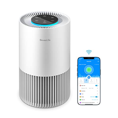 Govee Life Smart Air Purifiers for Bedroom, HEPA Portable Filter Cleaner with WiFi Alexa Control for Pet Hair Odors Pollen Smoke, 24dB Quiet Air Purifier with 3 Speeds, Timer, Aromatherapy for Desktop