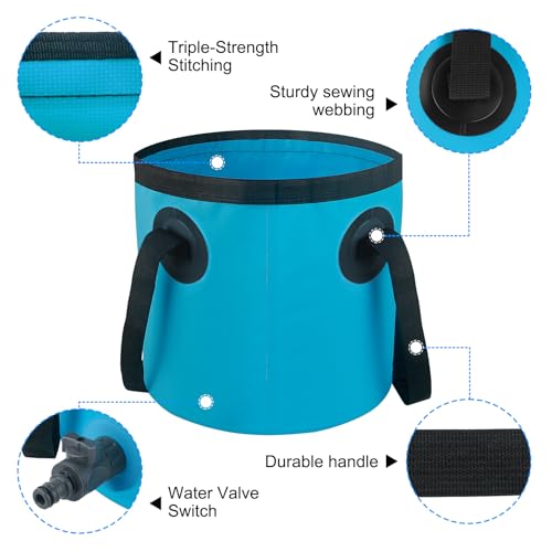 Car Wash Bucket with Drain Valve, 5 Gallon Collapsible Bucket for Cleaning, Portable Ice Buckets Laundry Wash Basin for Fishing Beach Gardening Soaking Feet RV Essentials Outdoor Camping Supplies by BIDFUL - Used condition - Image 3