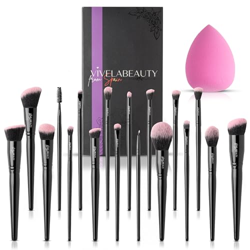 VivelaBeauty - Brochas de maquillaje profesional,18 brochas + 1 esponja, Set premium completo para rostro, Base en polvo, Sombra de ojos, Corrector, Rubor, Contorno.