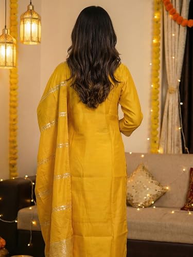 Image of INDO ERA Women's Viscose Self Design Straight Kurta with Pant & Dupatta Set