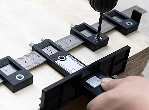 Cabinet Hardware Jig, Power Tool Accessory Jigs,Template Tool-Adjustable Drill Guide for Fast and Accurate Installation of Door and Drawer Front Knobs, Pulls and Handles with pen (Black)