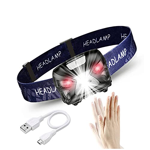 Linterna Frontal LED USB Recargable 1200mAh, Linterna Cabeza 8 Modos Sensor de...