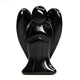 Friedensengel aus Edelstein, Schutzengel, heilende Engelsstatue, Taschenengel 5,1 cm, Schwarzer Achat, Schwarz Achat, 5 cm