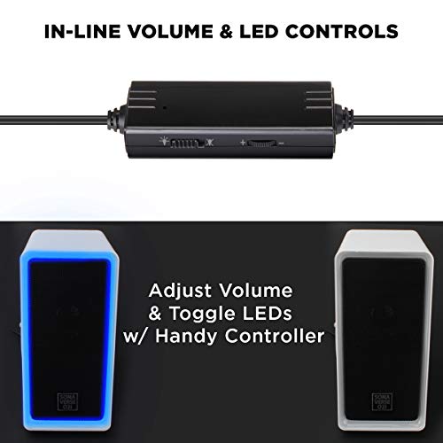 Gogroove Gaming Computer Speakers With Blue Led Light - Sonaverse O2I Speakers For Desktop, Laptop, Pc - Usb Speaker 2.0 With Aux Input, In-Line Volume Control, Bass Stereo Sound, 14W (White) #TOP5