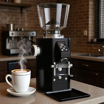 Electric Coffee Grinder with 64mm Flat Burr, 450g Hopper, 9 Grind Settings & LED Screen - Perfect for Espresso, French Press & Cold Brew, Black