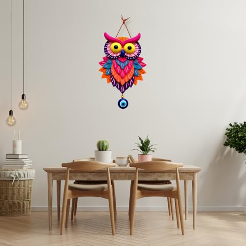 Image of GiftOday Owl Shape Wooden Wall Hanging For Home Decor | Evil Eye Decoration Livingroom, Dining Room | Modern Artwork | Designer Mdf Item | Wall Hanging Door Decorative (18 x 30 CM)