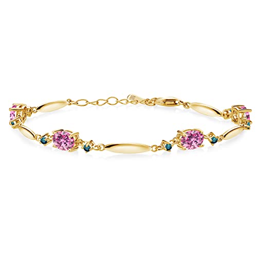 Gem Stone King 18K Yellow Gold Plated Silver Bracelet Oval Pink Moissanite And Diamond Blue (3.86 Cttw) #TOP7