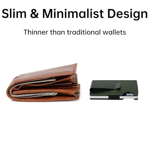 Image of Minimalist Wallet for Men, Slim Metal RFID Blocking Wallet Credit Card Holder Money Clip & Cash Strap, Scratch-Resistant Holds 15 Cards,Ideal Gift for Men | Matt Green