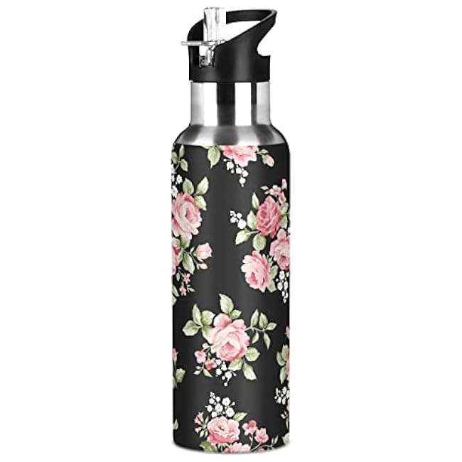 ALAZA Fire Rainbow Dragon Water Bottle with Straw Lid Vacuum Insulated Stainless Steel Thermo Flask Water Bottle 20oz