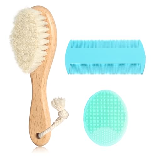 Goat Baby Hair Brush Set, Safe Natural Hair Care Kit with Wooden ...