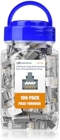 Cable Matters 100-Pack Cat 6A Shielded Pass Through RJ45 Connectors