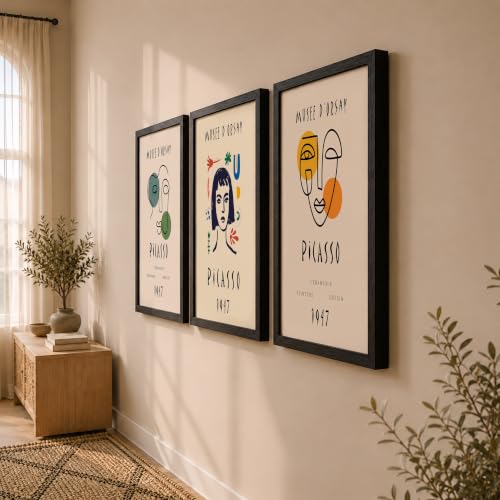 Image of NoWorries Abstract Art Wall Frame | Minimal Line Artwork Wall Paintings 300 GSM Premium Prints | Modern Museum Style Decor for Living Room, Bedroom & Office | Inspired Contemporary Abstract Synthetic Wooden Wall Art Frames (Set of-3) (BLACK, ART-9, 21X31INCHES)