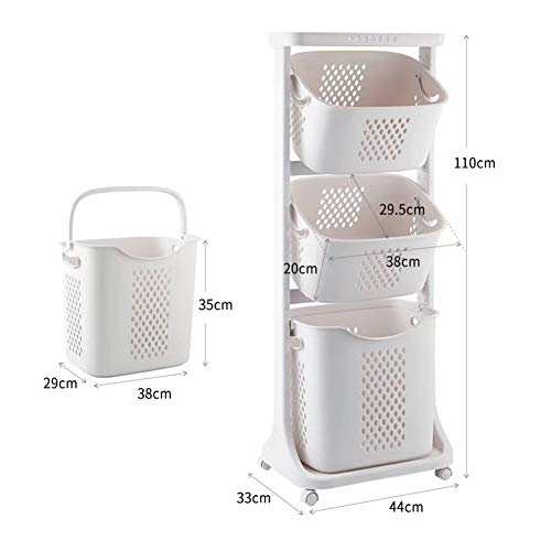 Multipurpose Sorter Basket ,3-Tier Laundry Basket With Wheel Rolling Laundry Sorter Hamper For Kitchen Bedroom Baedroom Bathroom ,Tier Basket Stand With 6 Side Hooks Storage Shelf #TOP2