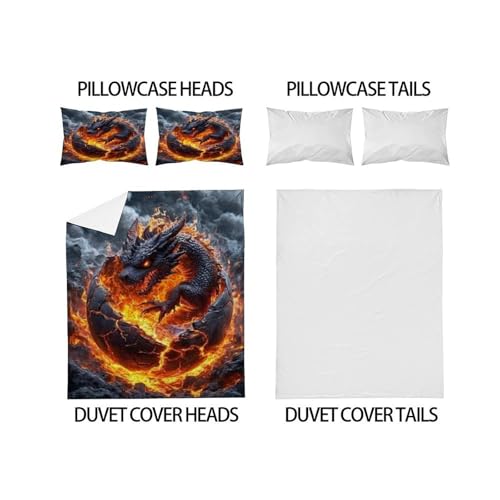 Parure de couette dragon feu microfibre hypoallergénique et douce