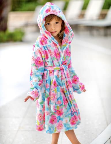 Aideaone Big Girls Hooded Bathrobes Soft Floral Print Kids Bathrobe Hoodie Warm Pajamas Gift For 10-12 Years #TOP2